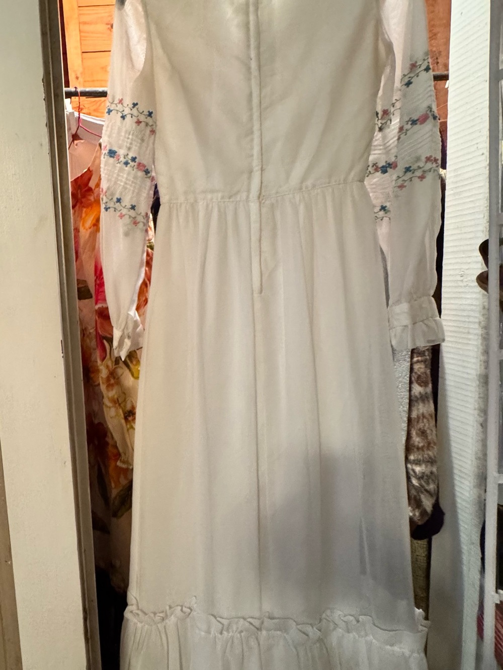 Ivory Embroidered Ruffle-Trim Maxi Dress - Picture 9 of 10